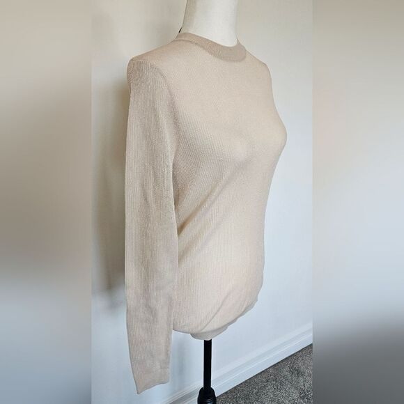 Le 31 Par Simons Cream Knit Partially Sheer Long Sleeve Top Size Medium - Picture 3 of 13